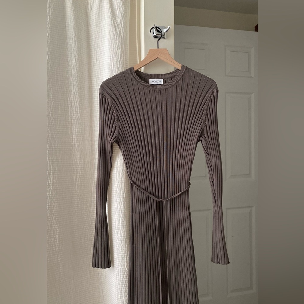 Ribbed Long Sleeve Maternity Maxi Dress - Taupe - Picture 6 of 8